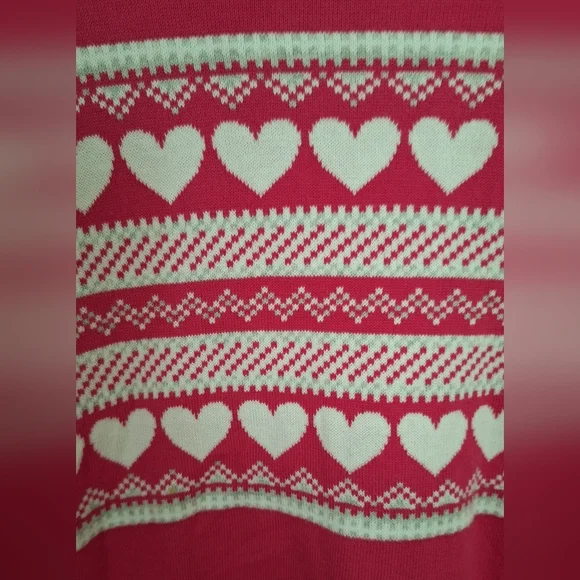 Tommy Hilfiger Fuchsia Sweater with White Heart Pattern - Picture 2 of 4